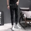 Herr jeans kvalitet original casual männen retro enkel denim cyklist smal passform alla matchar streetwear svarta byxor