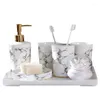 Bath Accessory Set Creative Ceramic Five-piece Lotion Bottle Mouthwash Cup Soap Dish Household Marble Pattern Bathroom Decoration Ornaments