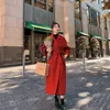 Kadın 2022 Kore yün katlar kadınlar sonbahar kış gevşek uzun yün ceket kemeri yün yünü palto bölünmüş hırka dış giyim ceketleri