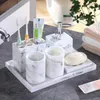 Bath Accessory Set Nordic Bathroom Marble Pattern Resin Washroom Accessories Toothbrush Holder Soap Dispenser Dish Tray For Weddi