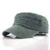 Bérets Style rétro blanc plat haut Capitaine casquette hommes coton lavé chapeaux militaires kaki marine vert