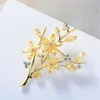 Broches okily Fashion Gold Color Zircon Tree Branch Pins Delicate Bouquet Broche para Mulheres Bride Wedding Party Brochefpin