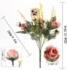 Decorative Flowers Rose Artificial Silk Flower With Stems Fake Bouquet Centerpiece For Party Table Floral Home Bridal Wedding Decor