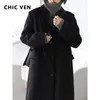 Wełna damska mieszanki eleganckie ven zima koreańskie kobiety długie płaszcz zagęszczenie swobodne ciepłe piersi en płaszcze biuro dama tops 221010