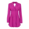 Casual Dresses Office Lady Dress Rose Red Lapel Single Breasted Backless Mini Spring Autumn With Shoulder Pads Frock