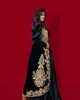 Elegant Traditional Kosovo Albanian Prom Dresses With Long Cape Jacket Black Gold Lace Applique Arabic Dubai Plus Size Evening G