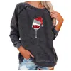 T-shirt da donna Felpa Donna Moda Natale Bicchiere da vino Stampato a maniche lunghe Pullover Top Harajuku Xmas Year Camicia Blusas Sudaderas