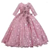 Flickaklänningar barns höst och vinter långärmad polka dot flickor klänning blommor dekorerad brittisk prinsessa