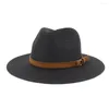 Chapeaux à large bord Jazz chapeau de paille femmes fête melon casquette en plein air hommes plage Protection solaire parasol grand Fedora avec ceinture marron