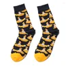 Herrensocken Männer Korea Cartoon Bunte Glückliche Hip Hop Skate Harajuku Lustige Street Style Mode Kleid Baumwollsocke Gelb Grün