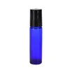 10 ml Roll-on-Flasche für ätherische Öle, blaue Glasflaschen mit Edelstahl-/Glaskugeln und schwarzem Verschluss