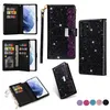 Lanyard Glitter Flip Zipper Phone Cases for Samsung Galaxy Z Fold3 Fold4 5G S22 Ultra S21 S20 S21FE S20FE Note20 Note10 Pro A13 A53 A33 Multiple Card Slots Wallet Shell