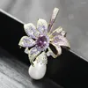 Brooches 2022 Luxury Purple And Yellow Floral Brooch Imitation Pearl Temperament Women's Corsage Jacket Pin Accessories