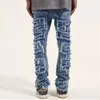 Мужские джинсы ретро -дыра, разорванная для мужчин, прямо вымытые хараджуку хип -хоп.
