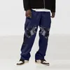 Calças masculinas estampadas de cachorro soltas retas oversize masculino streetwear hip hop calças compridas moda cintura elástica 2022 chegou