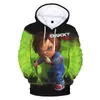 Herrtröjor chucky bröllopsklänning 3d tryckt huva tröja mode män avslappnad pullover harajuku streetwear plus storlek