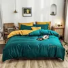 Bedding Sets 2022 Four-piece Simple Cotton Double Household Bed Sheet Quilt Cover Embroidered Piping Comfortable Green-yellow