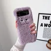 Étuis de téléphone en peluche Yeux de broderie drôles Fluffy Z Flip3 Couverture rigide en PC Mignon dessin animé Fourrure Étui de protection flou pour Samsung Galaxy Z Flip 3 4 Cadeau de Noël