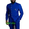 Handsome Single Breasting Groomsmen Mandarin Risvolto Smoking dello sposo Abiti da uomo Matrimonio / Ballo / Cena Uomo Blazer Giacca Pantaloni Cravatta K801