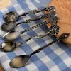 Dinnerware Sets 5pcs Vintage Spoons Fork Mini Royal Style Metal Carved Coffee Fruit Prikkers Dessert Kitchen Tool Teaspoon 1set