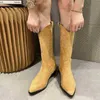 Nxy bottes au genou femmes 2022 automne et hiver nouvelles bottes de cowboy occidentales brodées pointues tube haut talon épais chevalier 220725
