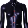 Other Sexy Three Red Heart Crystal Necklace Belly Waist Chain for Women Chest Jewelry Body Chain With Neck Clothing Decor 221008