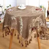Tischdecke, luxuriös, im europäischen Stil, runde/quadratische Tischdecke mit bestickter Quaste, für Hochzeitsdekoration, Weihnachten, rund