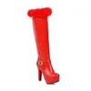 Boots Sexy Thigh High For Women Platform Fetish Shoes Lady Heels Knee Red White Leather Winter Fur Long