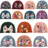 Newborn Soft Warm Knitting Wool Caps Fashion Print Bowknot Baby Beanie Hats Striped Headwear Birthday Gifts Photo Props