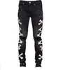 Patchwork Men's Wzór dżinsy Jean Bone Hombre Motorcycle Pants Fall Streetwear Rubed Jean noir Homme Zipper Pant for Men Zcbm