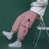 Pantalones para hombres Negro Cargo Moda Suelta Tappered Casual Pink Hip Hop Deportes Japonés Streetwear Sweetpants 221008