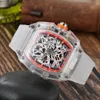 Montres pour hommes Mouvement à quartz Sous-cadran Montre de travail Sport Bracelet en caoutchouc Boîtier en acrylique transparent Chronographe Montre-bracelet Design Étanche Analogique Montre De Luxe