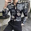 Men's Casual Shirts 6XL Long-sleeved Floral Shirt For Men Streetwear Fashion Korean Style Button Down Tops Party Prom Slim Fit Chemise Homme