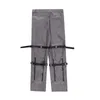 Pantaloni cargo Cerniera posteriore Fasce al ginocchio Colore grigio e nero per pantaloni impermeabili casual larghi dritti maschili279E