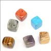 Stone 15Mm Irregar Chakra Crystal Stone Beads Statue Natural Stones Square Cubic Carved Decoration Rose Quartz Healing Room Ornament Dhpfx