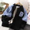 Jackets schattige kleine jongens bomber jas cartoon b bovenkleding patchwork lange mouw casual tops voor peuter honkbalkleding 221010