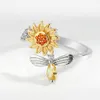 2022 popolare girasole cristallo farfalla donne anello girevole rame placcato platino femminile zircone decomprimere aperto ridimensionabile dito gioielli regalo di compleanno