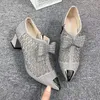 Chaussures habillées dame femmes luxe maille respirant nœud papillon strass élégant talons moyens unique haute pompe bout pointu sandales