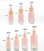 5 ml-100 ml rosa frostad glasflaska med pipett dropper rosa eteriska oljeflaskor kosmetisk essensförpackning