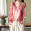 Women's Blouses Vintage Floral Women Summer Top Blouse Plus Size V Neck Beach Tunic Cotton Tee Shirt Ladies Clothes Loose Casual