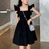 Casual Dresses Summer Mini Black Dress Woman Sexig Flying Sleeve Evening Party Femme Chic Design Y2K Women Korean One Piece 2022
