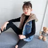 Girls 'Denim Vest Autumn and Winter New Style Plush Hooded Ear Cardigan Coat GC1695