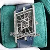 TWF TW01370 Swiss Ronda 4S20 Quartz Mens Watch Montre Asymetrique Diamonds Case Skeleton Dial StickマーカーブルーレザーストラップスーパーエディションEterenty Watches