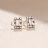 Rose Gold Square Halo Stud Earrings Fashion Party Jewelry For Women Girls with Original Box for Pandora 925 Sterling Silver girlfriend Gift designer Earring