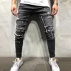 Heren jeans 2022 heren gescheurde magere denims zipper slank fit stretch biker broek met gaten over de volledige zakken