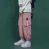 Pantalones para hombres Negro Cargo Moda Suelta Tappered Casual Pink Hip Hop Deportes Japonés Streetwear Sweetpants 221008