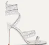 Rene Caovilla Craftsmen Margot Top-quality Italian Renes Designer Jewel Sandals Shoes Cleo Embellished Satin Strappy High Heels Party Wedding Dress Lady