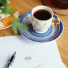 Koppar tefat turkisk stil lyx keramisk kaffekopp och fat set porslin te dryck år gåva tecup julmugg