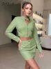 Two Piece Dress FSDA Pu Leather Green Set Women Long Sleeve Cropped Jacket And Mini Skirst Bodycon Party Outfits Club Sexy Clothes 221010