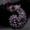 Brooches Large Brooch For Women Beautiful Animal Purple Crystal Rhinestone Peafowl Peacock Pin Wedding Bridal Decoration